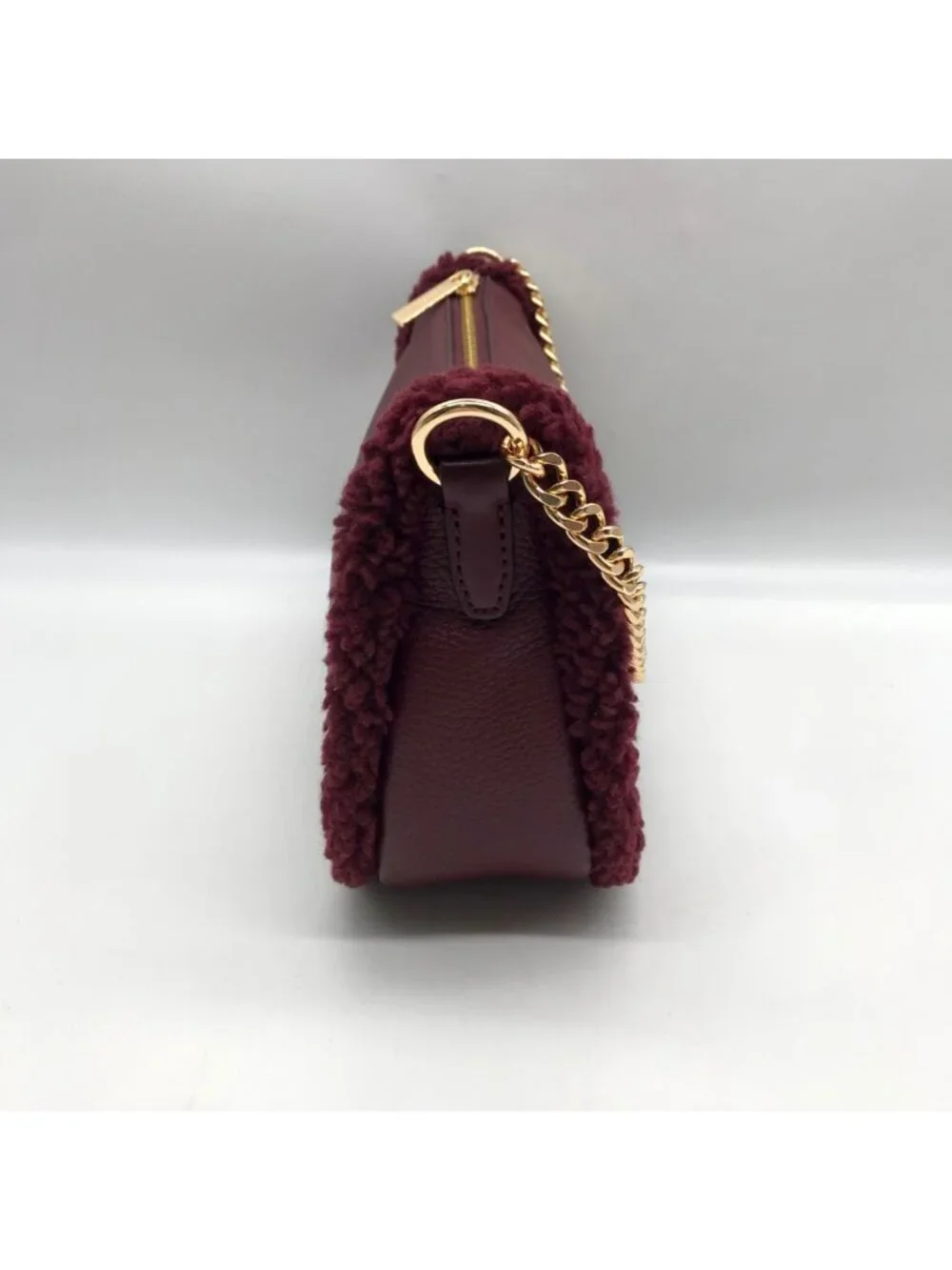Michael Kors Oxblood Pebbled Leather Carmela Pouchette Crossbody Bag